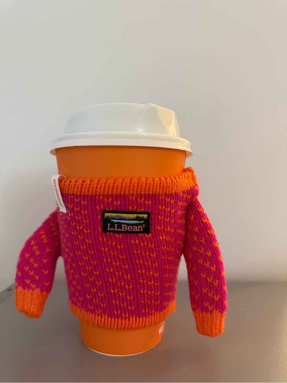 NEW L.L. Bean Pink & Orange Cozy Cup Sweater Sleeve - Fun Drink Sleeve
